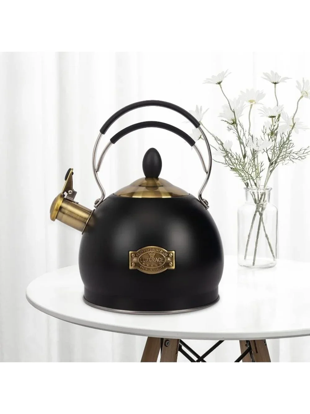 2.6 Quart Black Stainless Steel Kitchen Tea kettle Whistling Stovetop Induction